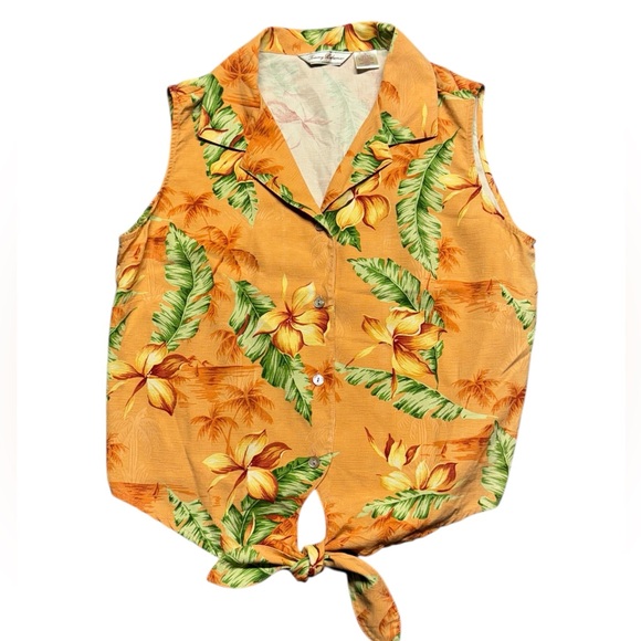 Tommy Bahama Tops - Tommy Bahama Silk Floral Button Up Tie Shirt Size 10 Sleeveless Hawaiian Tank